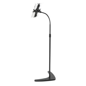 M&T Displays Floor Standing Universal Tablet Stand–Black Adjustable Holder with Flexible Gooseneck, 360° Swivel, Height Adjustable Aluminum Base–Compatible with iPads, Tablets,...