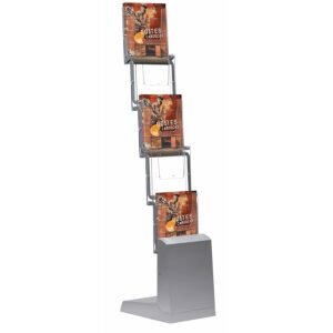 M&T Displays Floor Standing Zig Zag Foldable Brochure Rack, Magazine Leaflet Flier Holder, Literature Display Stand, Portable, 5X(8.5x11) Inch (Gray)