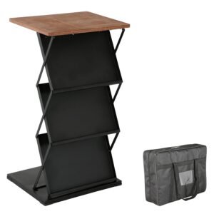 M&T Displays Foldable Counter with Steel Literature Holder and Carrying Bag, Magazine Rack, Brochure Display Stand, Catalog Leaflet, Flier for Fair, Conference, Shows Black -...
