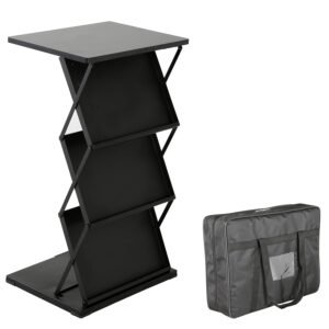 M&T Displays Foldable Counter with Steel Literature Holder and Carrying Bag, Magazine Rack, Brochure Display Stand, Catalog Leaflet, Flier for Fair, Conference, Showroom (Black,...
