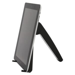M&T Displays Foldable Tablet and Phone Stand – Black Desktop Countertop Holder for iPad, Galaxy Tab, E-Readers, and Drawing Pads – Adjustable Viewing Angles, Portrait &...