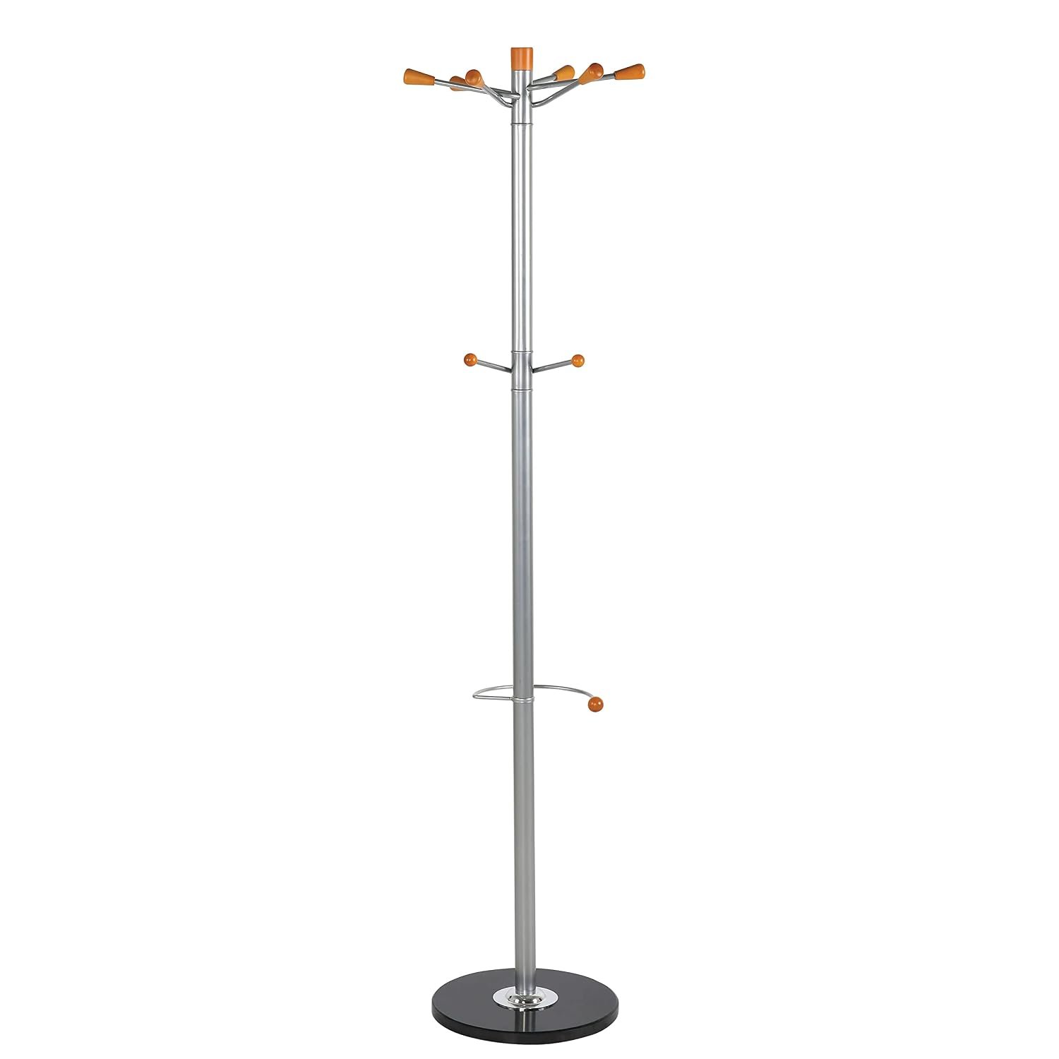 M&T Displays Free Standing 69 Inch Height Coat, Clothes, Hat Hanger Stand with Marble Base, Heavy Duty, Portable, Clothing Organizer Rack, Indoor Bedroom, Entryway, Hall Silver...