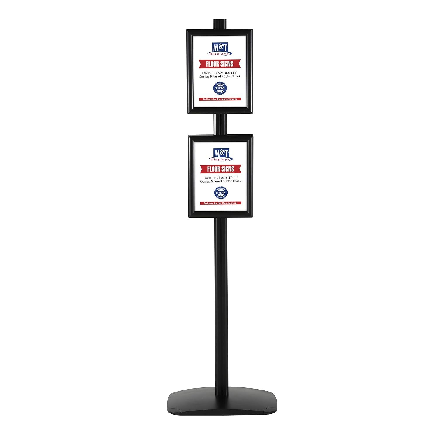 M&T Displays Free Standing Aluminum Display Stand Double Sided Document Brochure Sign Holder Front Loading Portrait Landscape Snap Frame 4x(8.5x11) inch Black