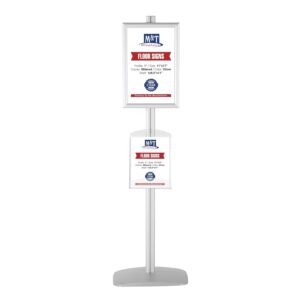 M&T Displays Free Standing Aluminum Display Stand Double Sided Document Brochure Sign Holder Front Loading Portrait Landscape Silver Snap Frame 2x(11x17) and Clear Acrylic Shelf...