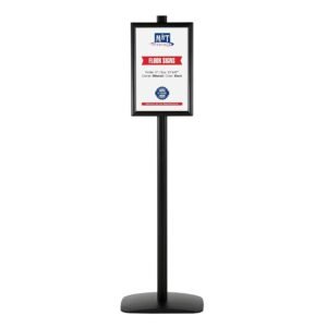 M&T Displays Free Standing Aluminum Display Stand Double Sided Document Brochure Sign Holder Front Loading Portrait Landscape Snap Frame 2x(11x17) inch Black