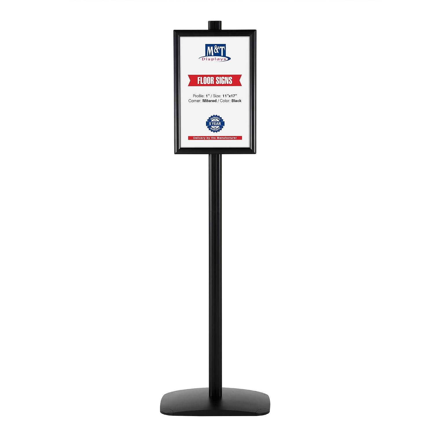 M&T Displays Free Standing Aluminum Display Stand Double Sided Document Brochure Sign Holder Front Loading Portrait Landscape Snap Frame 2x(11x17) inch Black