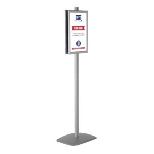 M&T Displays Free Standing Aluminum Display Stand Double Sided Document Brochure Sign Holder Front Loading Portrait Landscape Snap Frame 2x(11x17) inch Silver