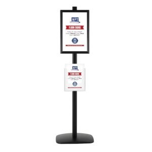 M&T Displays Free Standing Aluminum Display Stand Double Sided Document Brochure Sign Holder Front Loading Portrait Landscape Black Snap Frame 2x(11x17) and Clear Acrylic Pocket...