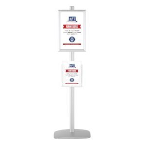 M&T Displays Free Standing Aluminum Display Stand Double Sided Document Brochure Sign Holder Front Loading Portrait Landscape Silver Snap Frame 2x(11x17) and Clear Acrylic...