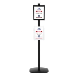 M&T Displays Free Standing Aluminum Display Stand Double Sided Document Brochure Sign Holder Front Loading Portrait Landscape Black Snap Frame 2x(8.5x11) and Clear Acrylic...