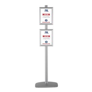 M&T Displays Free Standing Aluminum Display Stand Double Sided Document Brochure Sign Holder Front Loading Portrait Landscape Snap Frame 4x(8.5x11) inch Silver