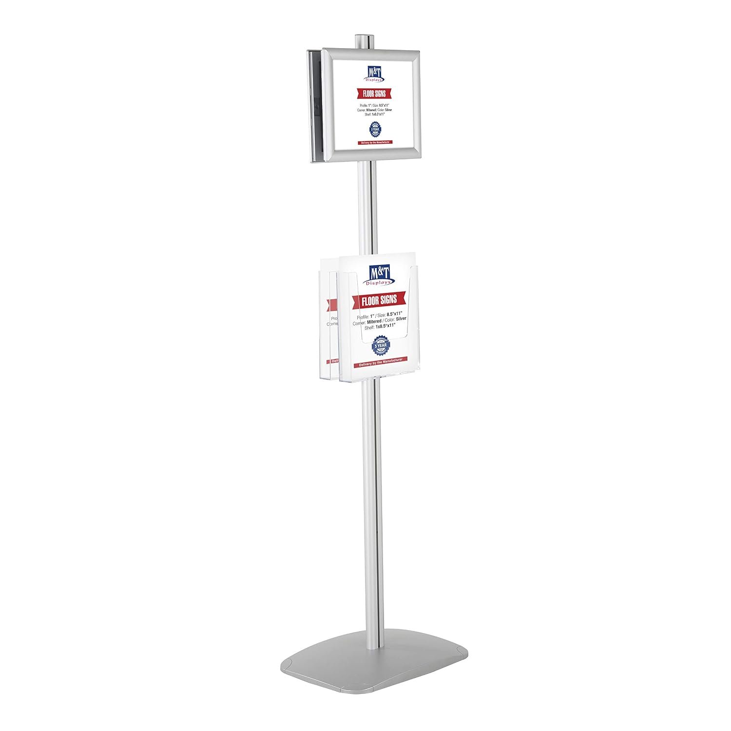 M&T Displays Free Standing Aluminum Display Stand Double Sided Document Brochure Sign Holder Front Loading Portrait Landscape Silver Snap Frame 2x(8.5x11) and Clear Acrylic...