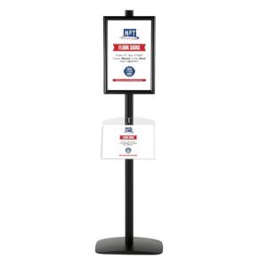 M&T Displays Free Standing Aluminum Display Stand Double Sided Document Brochure Sign Holder Front Loading Portrait Landscape Black Snap Frame 2x(11"x17") and Clear Acrylic...