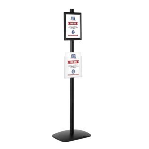 M&T Displays Free Standing Aluminum Display Stand Double Sided Document Brochure Sign Holder Front Loading Portrait Landscape Black Snap Frame 1x(8.5x11) and Clear Acrylic...