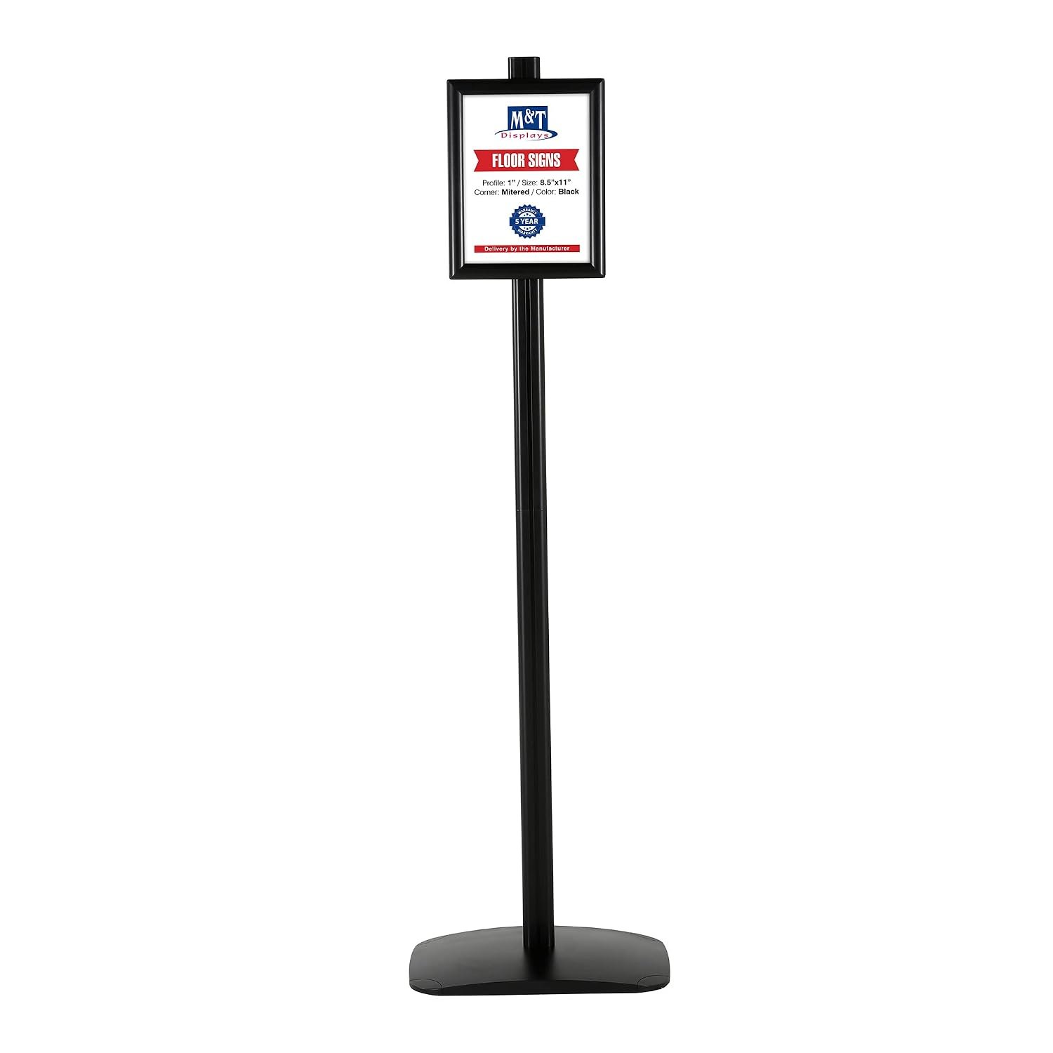 M&T Displays Free Standing Aluminum Display Stand Double Sided Document Brochure Sign Holder Front Loading Portrait Landscape Snap Frame 2x(8.5x11) inch Black