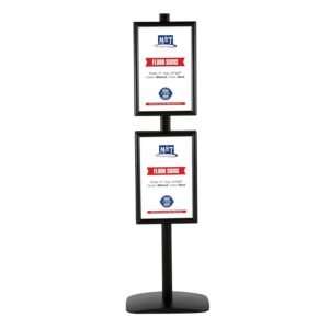 M&T Displays Free Standing Aluminum Display Stand Double Sided Document Brochure Sign Holder Front Loading Portrait Landscape Snap Frame 4x(11x17) inch Black