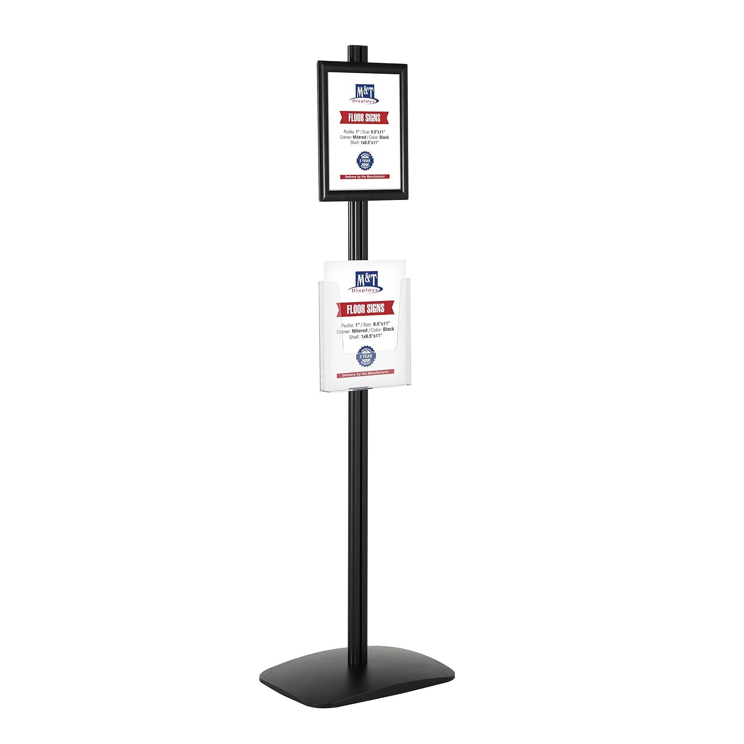 M&T Displays Free Standing Aluminum Display Stand Double Sided Document Brochure Sign Holder Front Loading Portrait Landscape Black Snap Frame 1x(8.5x11) and Clear Acrylic...
