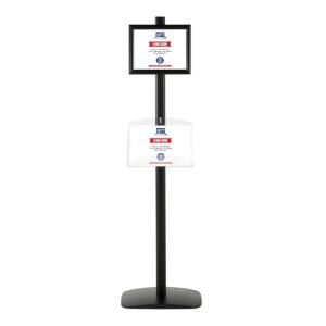 M&T Displays Free Standing Aluminum Display Stand Single Sided Brochure Sign Holder Front Loading Portrait Landscape Black Snap Frame 1x(8.5x11) Clear Acrylic Shelf 2x(8.5x11)...