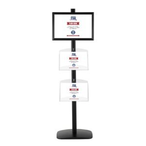 M&T Displays Free Standing Aluminum Display Stand Single Sided Document Brochure Sign Holder Front Loading Portrait Landscape Black Snap Frame 1x(11x17) 2 pcs Clear Acrylic...