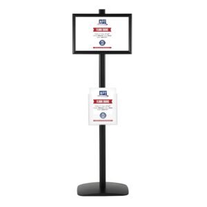 M&T Displays Free Standing Aluminum Display Stand Single Sided Document Brochure Sign Holder Front Loading Portrait Landscape Black Snap Frame 1x(11x17) and Clear Acrylic Pocket...