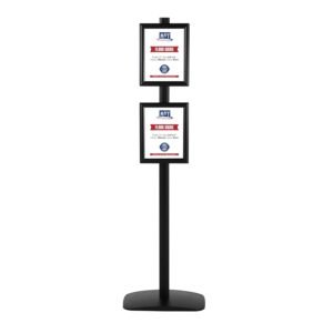 M&T Displays Free Standing Aluminum Display Stand Single Sided Document Brochure Sign Holder Front Loading Portrait Landscape Snap Frame 2x(8.5x11) inch Black