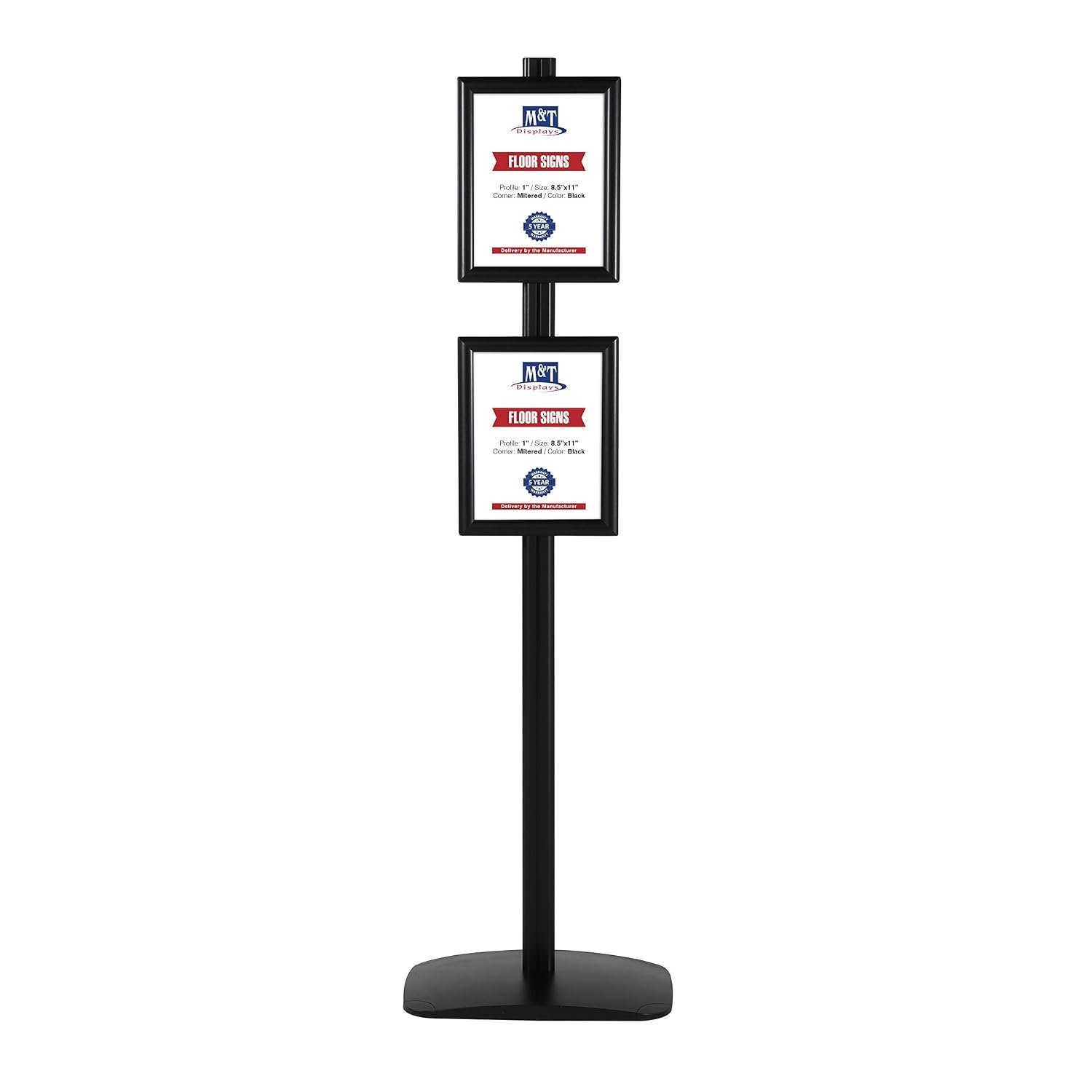 M&T Displays Free Standing Aluminum Display Stand Single Sided Document Brochure Sign Holder Front Loading Portrait Landscape Snap Frame 2x(8.5x11) inch Black