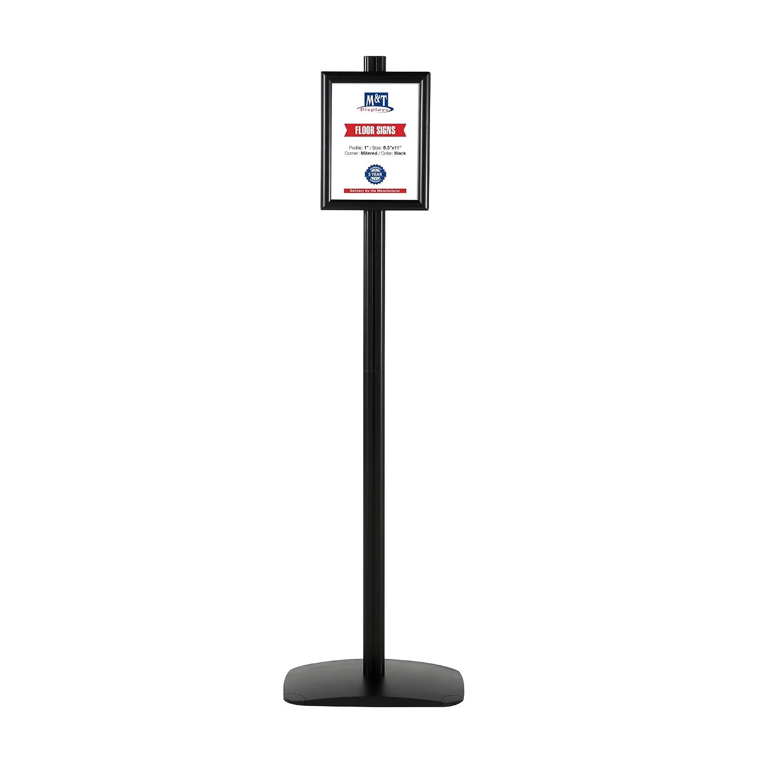 M&T Displays Free Standing Aluminum Display Stand Single Sided Document Brochure Sign Holder Front Loading Portrait Landscape Snap Frame 8.5x11 inch Black