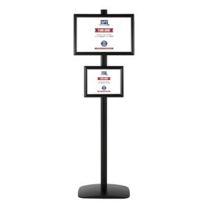 M&T Displays Free Standing Aluminum Display Stand Single Sided Document Brochure Sign Holder Front Loading Portrait Landscape Snap Frames 1x(8.5x11) and 1x(11x17) inch Black