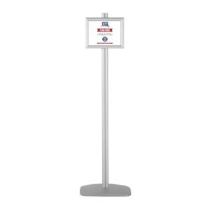 M&T Displays Free Standing Aluminum Display Stand Single Sided Document Brochure Sign Holder Front Loading Portrait Landscape Snap Frame 8.5x11 inch Silver