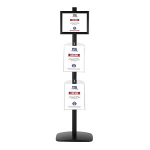 M&T Displays Free Standing Aluminum Display Stand Single Sided Document Brochure Sign Holder Front Loading Portrait Landscape Black Snap Frame 1x(8.5x11) and Clear Acrylic...
