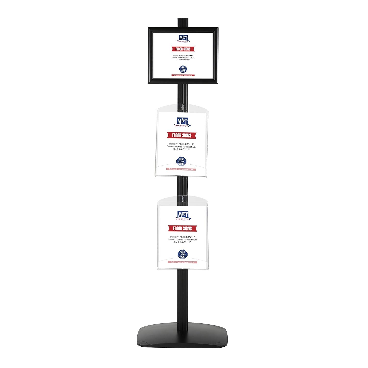 M&T Displays Free Standing Aluminum Display Stand Single Sided Document Brochure Sign Holder Front Loading Portrait Landscape Black Snap Frame 1x(8.5x11) and Clear Acrylic...