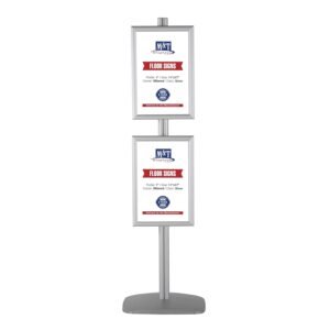 M&T Displays Free Standing Aluminum Display Stand Single Sided Document Brochure Sign Holder Front Loading Portrait Landscape Snap Frame 2x(11x17) inch Silver