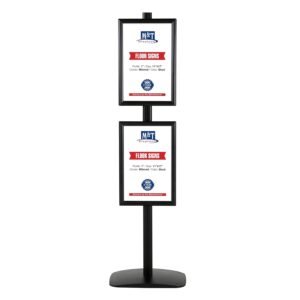 M&T Displays Free Standing Aluminum Display Stand Single Sided Document Brochure Sign Holder Front Loading Portrait Landscape Snap Frame 2x(11x17) inch Black
