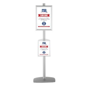 M&T Displays Free Standing Aluminum Display Stand Single Sided Document Brochure Sign Holder Front Loading Portrait Landscape Silver Snap Frame 1x(11x17) and Clear Acrylic Shelf...