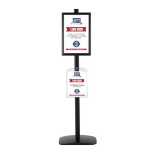 M&T Displays Free Standing Aluminum Display Stand Single Sided Document Brochure Sign Holder Front Loading Portrait Landscape Black Snap Frame 1x(11x17) and Clear Acrylic Shelf...