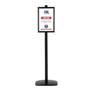 M&T Displays Free Standing Aluminum Display Stand Single Sided Document Brochure Sign Holder Front Loading Portrait Landscape Snap Frame 11x17 inch Black