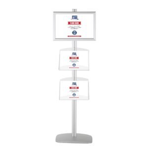M&T Displays Free Standing Aluminum Display Stand Single Sided Document Brochure Sign Holder Front Loading Portrait Landscape Silver Snap Frame 1x(11x17) and 2 pcs Clear Acrylic...
