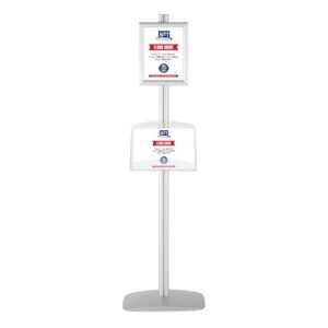 M&T Displays Free Standing Aluminum Stand Single Sided Document Brochure Sign Holder Front Loading Portrait Landscape Silver Snap Frame 1x(8.5x11) and Clear Acrylic Shelf...