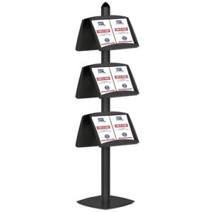 M&T Displays Free Standing Display Magazine Brochure Document Sign Holder Double Sided Stand Aluminum Body 6 Steel Literature Racks 12x(8.5x11) Inch Black