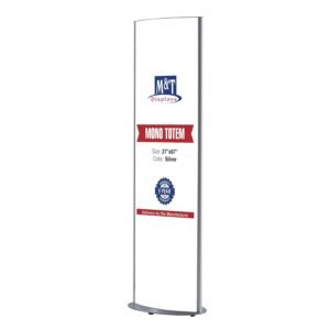 M&T Displays Free Standing Double Sided Mono Totem Advertising Poster Display Stand 27x67 Inches Snap Open Front Loading Free Stand Silver Aluminum without Light