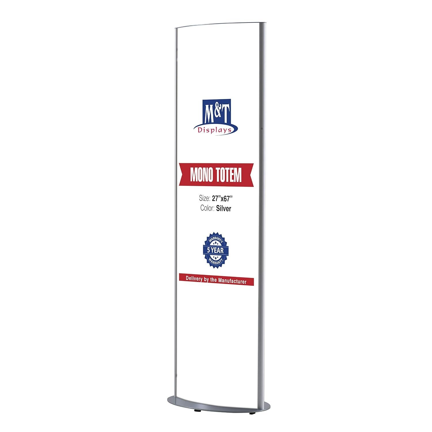 M&T Displays Free Standing Double Sided Mono Totem Advertising Poster Display Stand 27x67 Inches Snap Open Front Loading Free Stand Silver Aluminum without Light