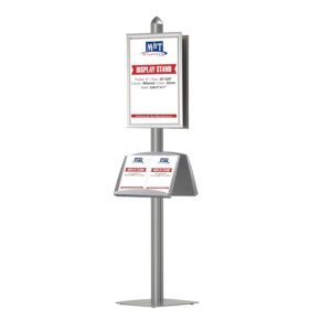 M&T Displays Free Standing Magazine Brochure Document Sign Holder Double Sided Stand Silver Aluminum Body 2 Pcs 22x28 Inch Snap Poster Frames and 2 Pcs Steel Shelves with...