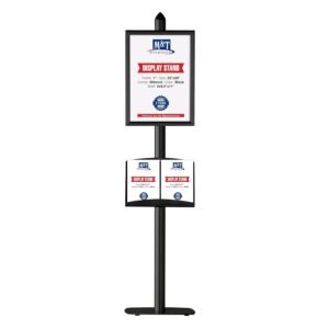 M&T Displays Free Standing Magazine Brochure Document Sign Holder Literature Racks Stand Aluminum Body Black 22x28 Inch Snap Poster Frames and Steel Shelf with 2x(8.5x11)...