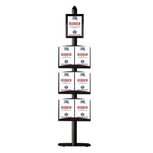 M&T Displays Free Standing Magazine Brochure Document Sign Holder Literature Racks Stand Aluminum Body Black 8.5x11 Inch Snap Poster Frames and 3 Pcs Steel Shelves with...