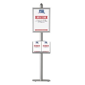 M&T Displays Free Standing Magazine Brochure Document Sign Holder with 22"x28" Snap Poster Frame Single Sided Stand Silver Anodized Aluminum Body with Steel Shelf 2x(8.5x11)...