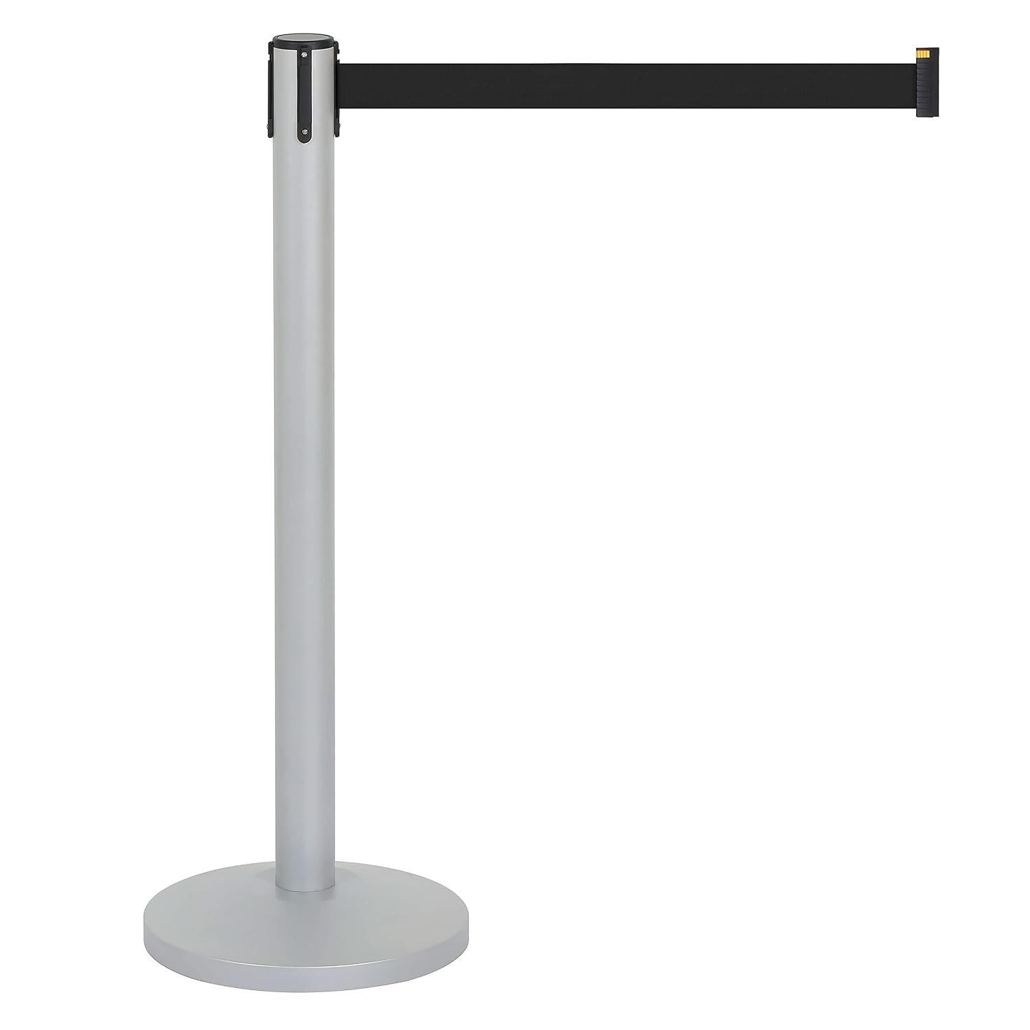 M&T Displays Gray Crowd Control Stanchion Barriers Queue Post 37 inch High Safety Barrier Stands Line Dividers Retractable Black Belt 9.84' / 118 Inch Heavy Base Floor Standing...