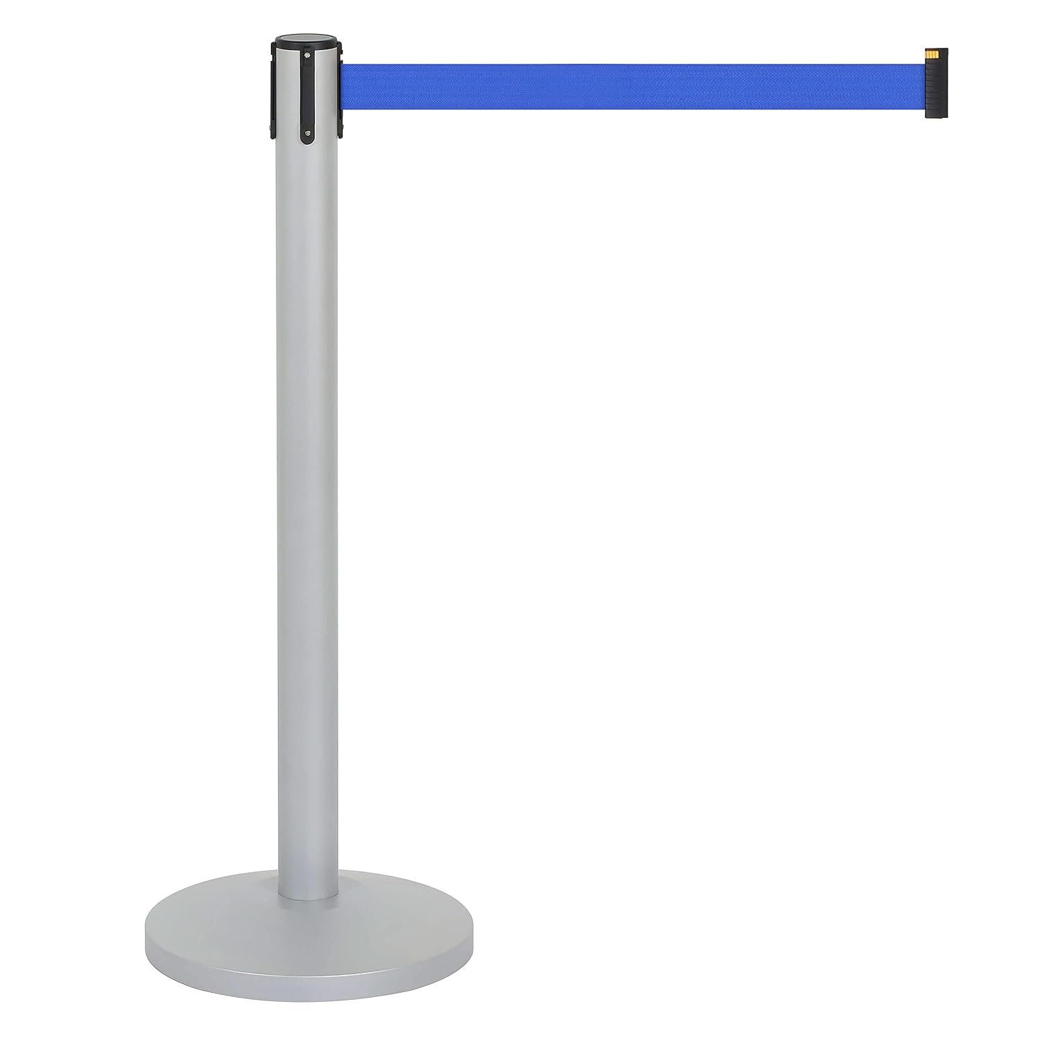 M&T Displays Gray Crowd Control Stanchion Barriers Queue Post 37 inch High Safety Barrier Stands Line Dividers Retractable Blue Belt 9.84' / 118 Inch Heavy Base Floor Standing...