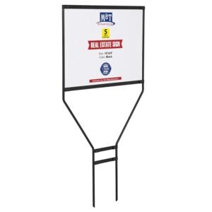 M&T Displays H Frame Real Estate Yard Sign Post, 24x18 Inch Display Size Banjo Esquire Style 44" Tall Black Metal 0.32" Rod Frame Construction Pointed Legs (5 Pack)