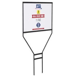 M&T Displays H Frame Real Estate Yard Sign Post, 24x18 Inch Display Size Banjo Esquire Style 44" Tall Black Metal 0.32" Rod Frame Construction Pointed Legs (3 Pack)