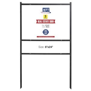M&T Displays H Frame Real Estate Yard Sign Post Single Rider, Landscape 24x18 Inch 42" Tall Black Metal 3/4" Angle Frame Construction Pointed Legs (5 Pack)